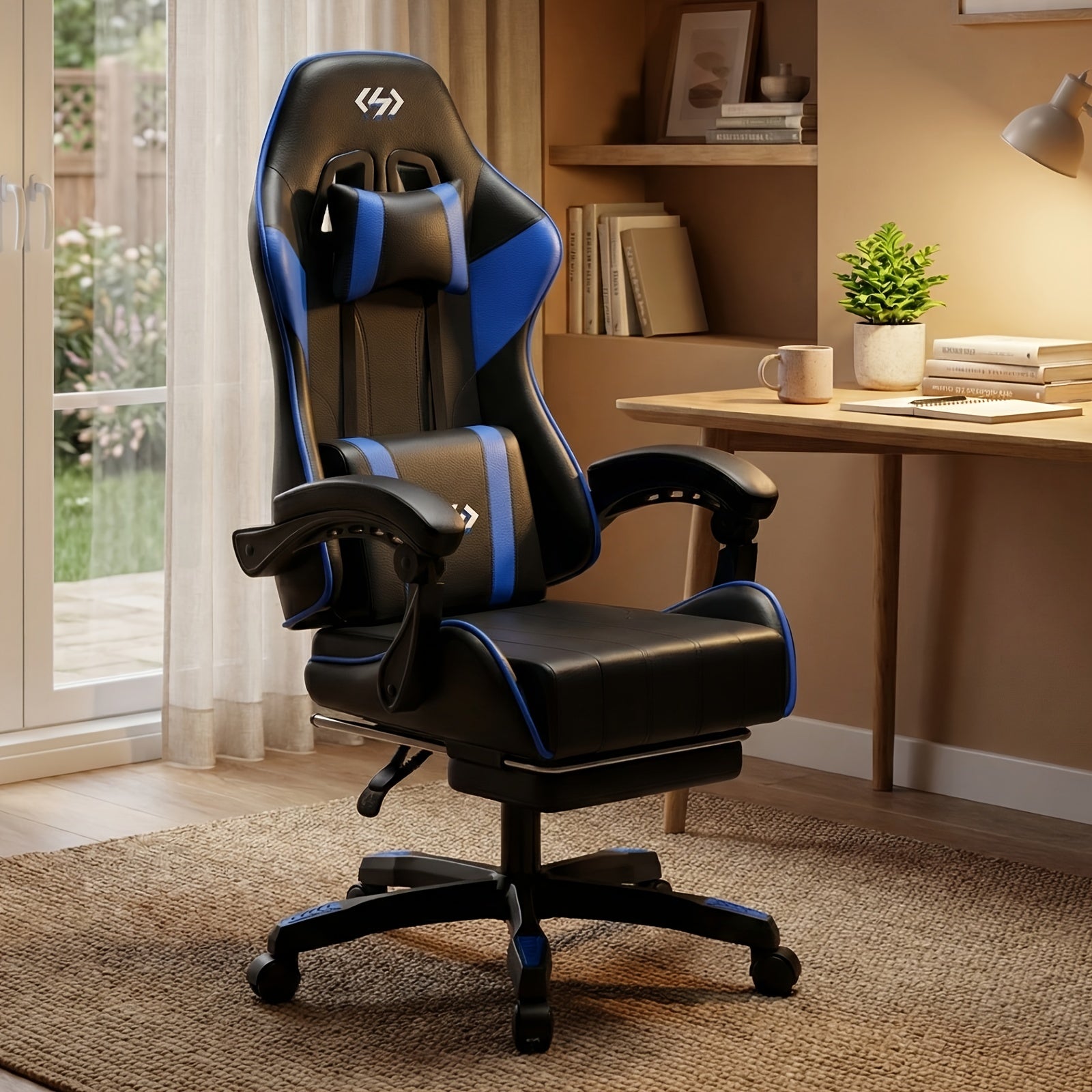 Silla de gaming ergonómica, silla de oficina con altura y respaldo ajustables, silla de oficina para computadora con soporte lumbar, reposapiés y reposacabezas, silla de gaming giratoria 360° con reposabrazos articulados