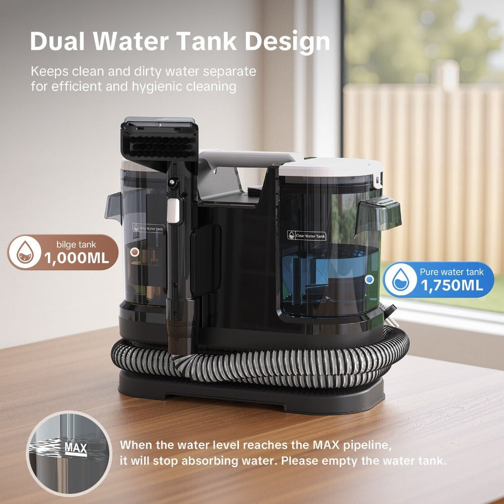 Lubluelu 600W Potente Aspiradora de Limpieza de Puntos | Súper Succión de 20Kpa, Mayor Capacidad de Limpieza, Radio de Trabajo de 6.7M, Diseño de Tanque de Agua Dual (1L + 1.75L), Limpieza de 3 Acciones, Removedor de Manchas No Químico Para Alfombras, Mas