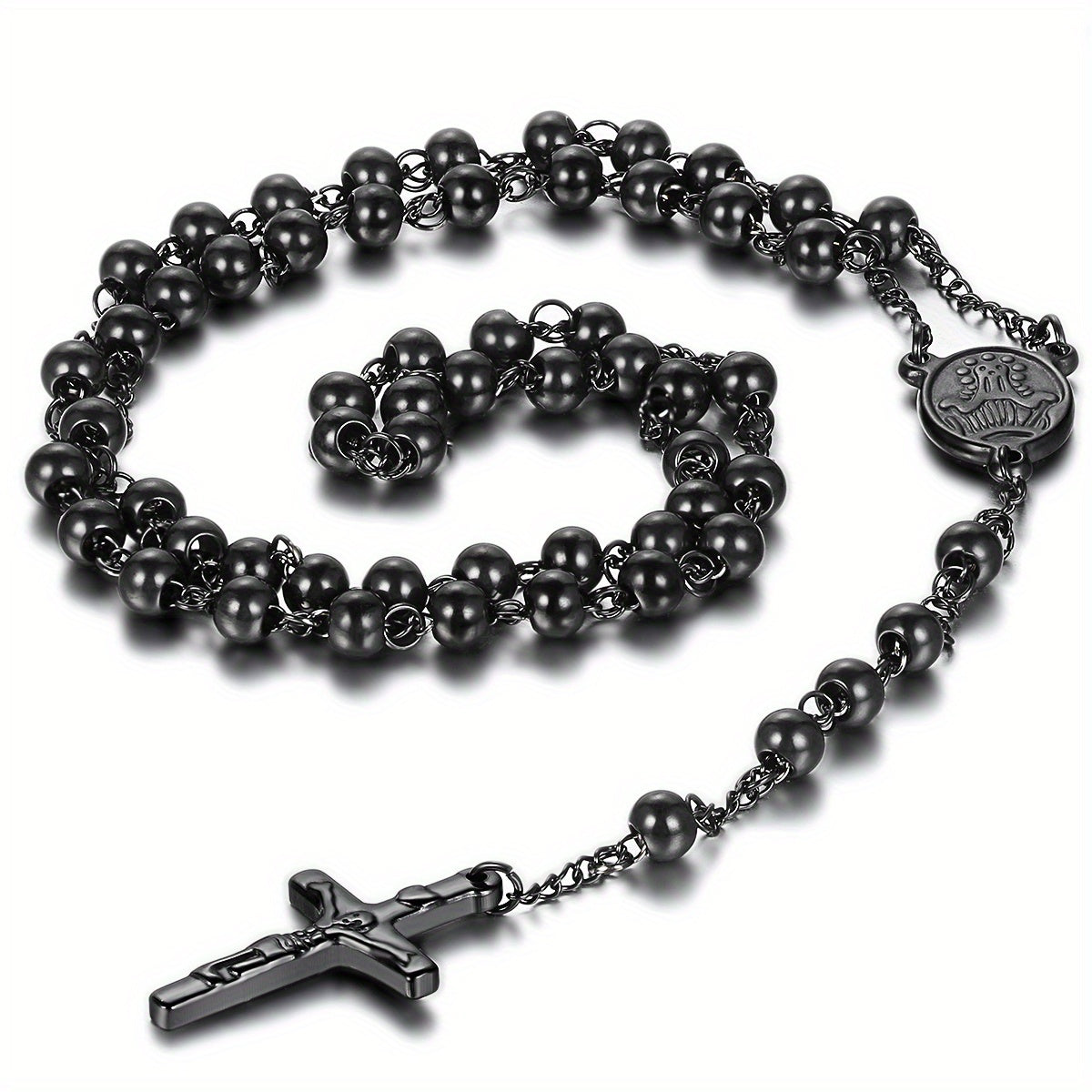 Collar de acero inoxidable para hombre con cuentas en forma de Y de la Biblia de Jesús