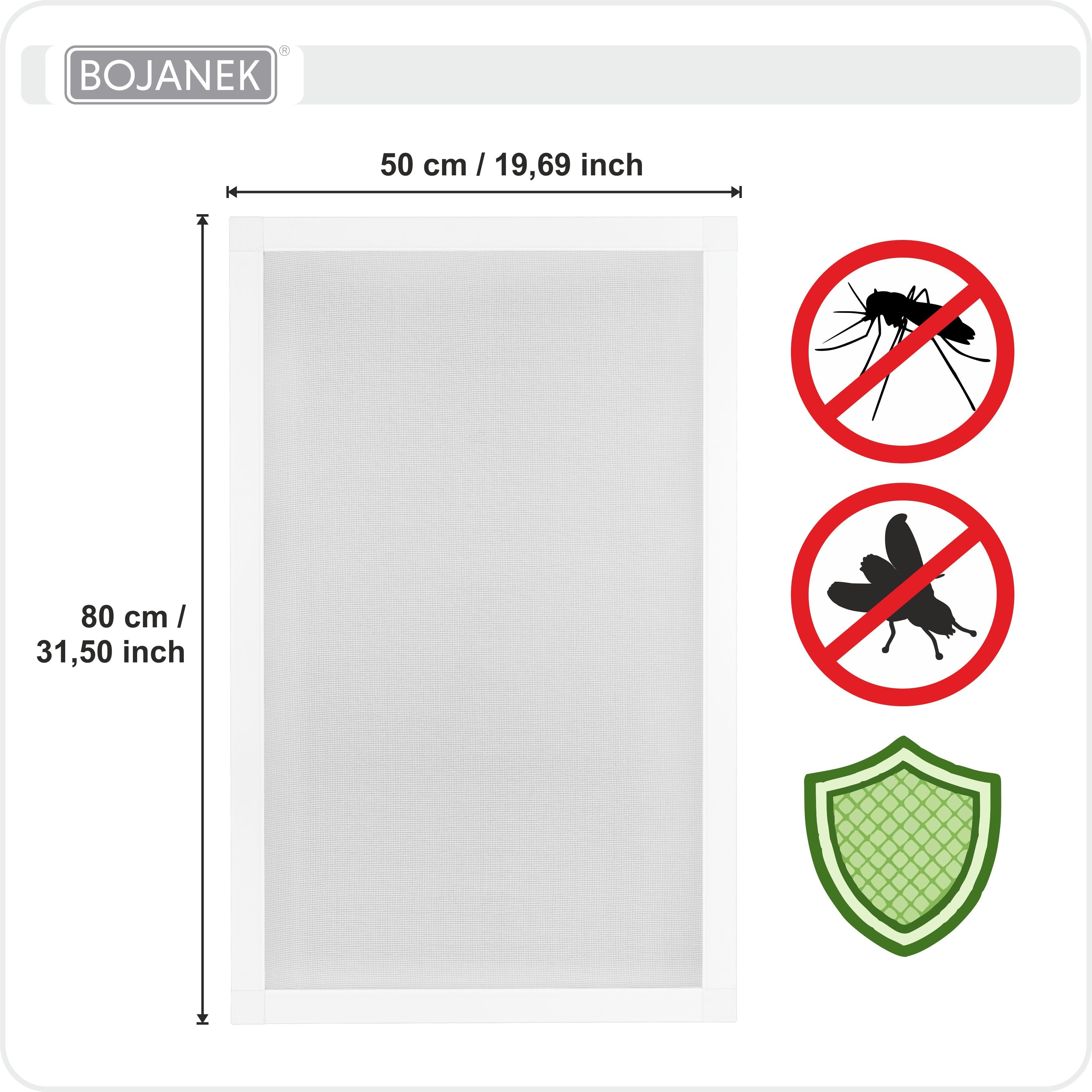 Mosquitera con marco blanco para ventana - BOJANEK - Marco de aluminio blanco - 30 tamaños - Mosquitera no invasiva para ventana - Malla de fibra de vidrio gris - Mosquitera contra mosquitos, moscas e insectos - Mosquitera para marco de ventana sin taladr
