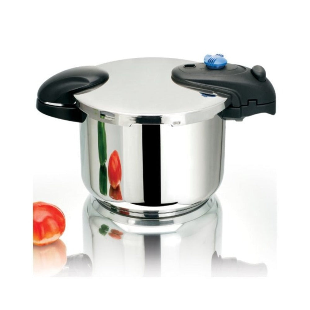 Olla a presión de acero inoxidable de 6/8/10L con tapa de bayoneta – ILLICO – Cocción rápida y segura, para todas las estufas incluida la de inducción, apta para lavavajillas, 2 válvulas + cesta de cocción incluida