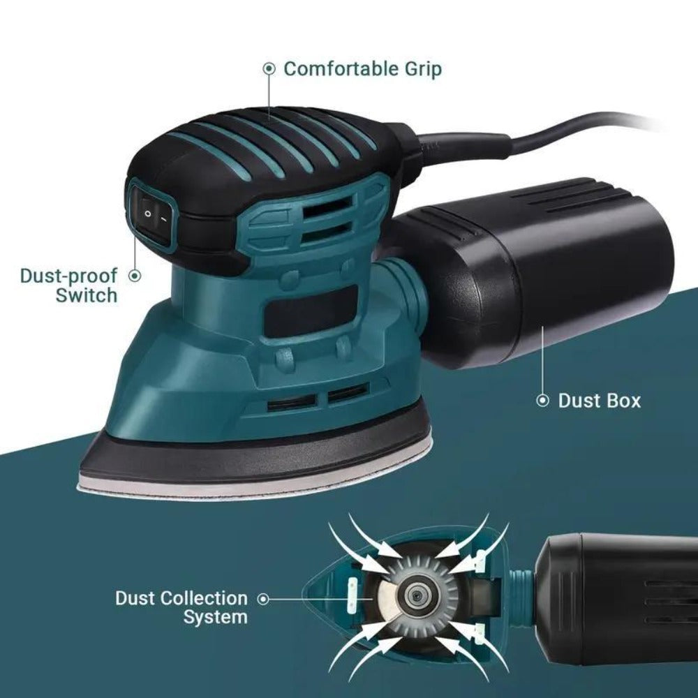 DOVAMAN Lijadora de Palma – 130W Lijadora de Detalles, Alcanza 12000 RPM, Incluye 12 Hojas de Lija, Recolección de Polvo Integrada, para Alisar Superficies de Madera y Metal