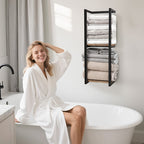 Estante de baño que ahorra espacio - Combo multifuncional de acero/madera, toallero de pared con soporte para artículos esenciales | Almacenamiento compacto para baños pequeños, apartamentos, residencias estudiantiles, toalleros
