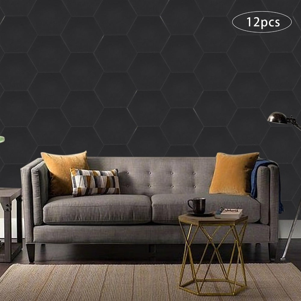 12 Paneles Acústicos Autoadhesivos | Paneles de Pared Insonorizados Hexagonales de Espuma Acústica de 30*35cm Fibra de Poliéster para Estudios de Grabación Negro