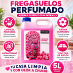 GrupoFamily Fregasuelos Concentrado - Friegasuelos Perfumado Duradero Aroma Chicle Bubble Gump - Limpieza, Brillo e Higiene - Limpiasuelos pH Neutro Todo Tipo de Suelos, Superficies Delicadas - 5 Litros