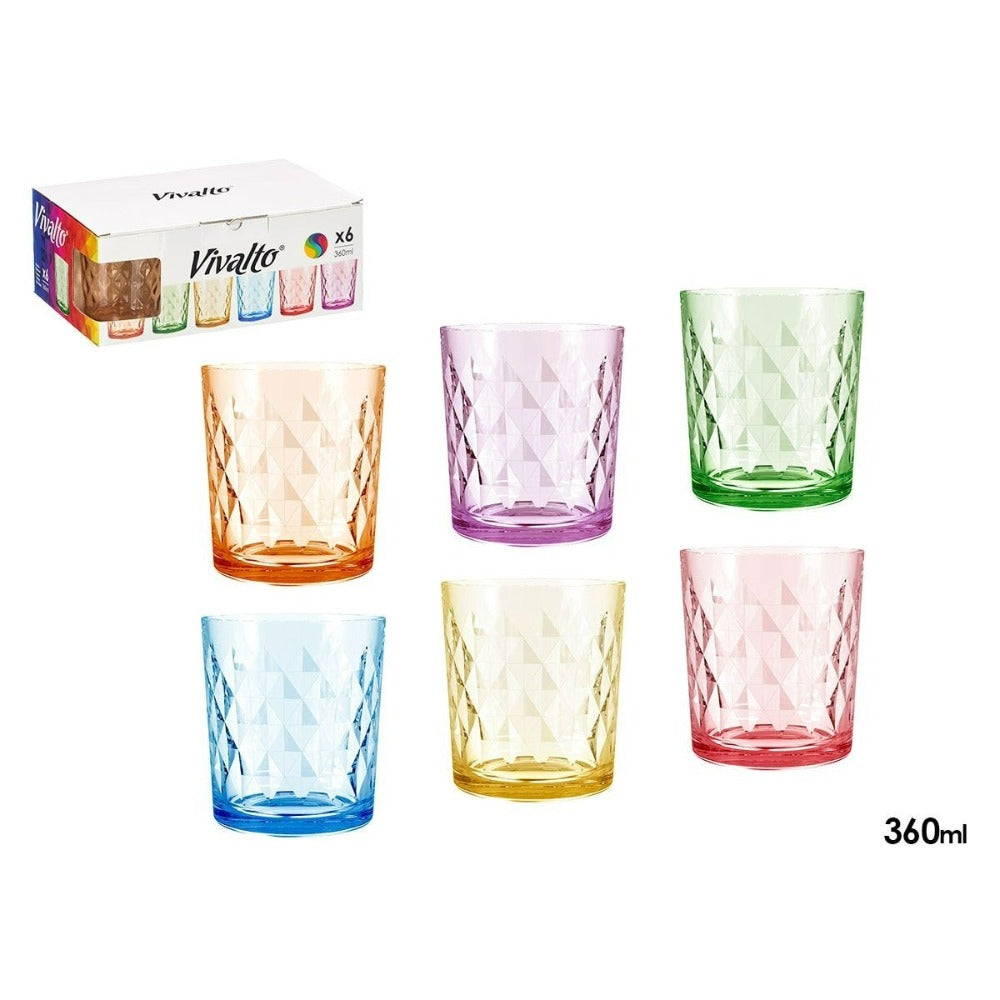 Juego de 6 Vasos de Vidrio, 360ml, Estilo Retro, Surtido de Colores Arcoíris, Ideales para Regalo de Navidad, Cócteles, Agua o Jugo, Vajilla Elegante para el Hogar