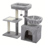 Árbol para Gatos Pequeños de Pawz Road para Interiores - Centro de Actividades Convertible 2-en-1 con Postes Rascadores, Hamaca de Peluche y Percha Superior Desmontable, Diseño Robusto Ahorrador de Espacio para Gatitos, Gris y Beige, Árbol Lindo para Gato