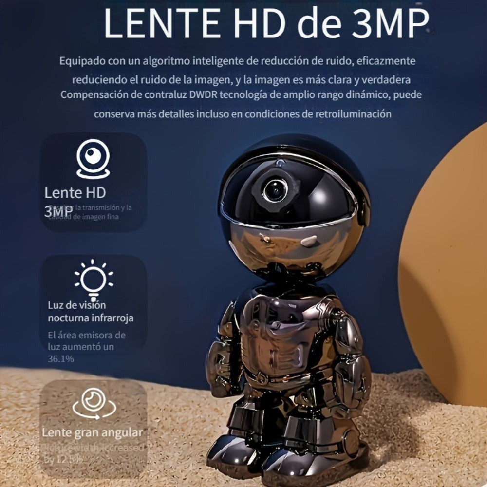 Cámara de Robot para Smartphone HD de 3MP, Cámaras Interiores con Audio y Video, Cámaras de Seguridad Inalámbricas para Interiores y Exteriores, Cámara para Mascotas para Gato Perro, Cámara de Vigilancia de 360 Grados con Visión Nocturna para Dormitorio,