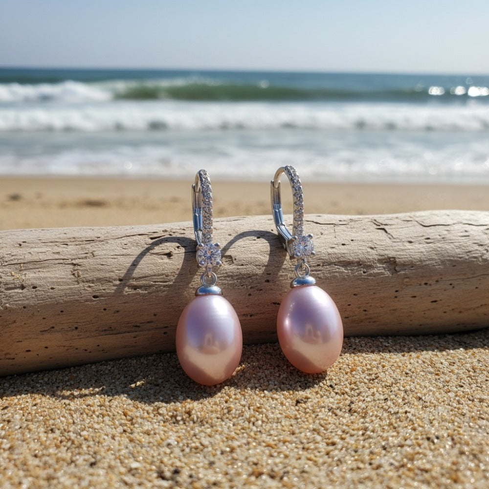 Caja de Regalo YAMI, Pendientes de Perlas de Agua Dulce para Mujer, Pendientes de Perlas de Agua Dulce, Blanco/Morado/, Pendientes de Plata Esterlina 925 Hipoalergénicos, Adecuados para Regalos de Joyería para Mujer en Cualquier Ocasión, Regalos de Cumple