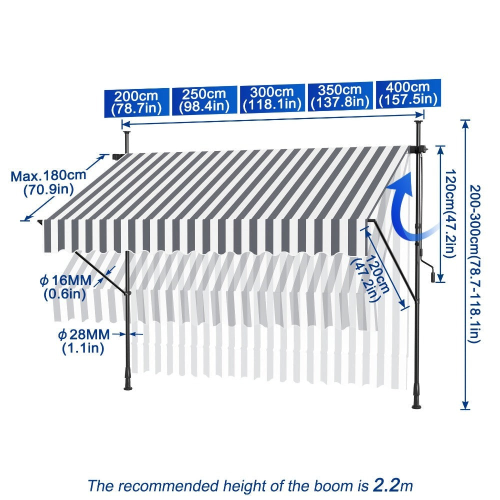 Funda para toldo de balcón con abrazadera, cubierta para toldo de balcón con manivela, sin perforación, altura ajustable para balcón y jardín