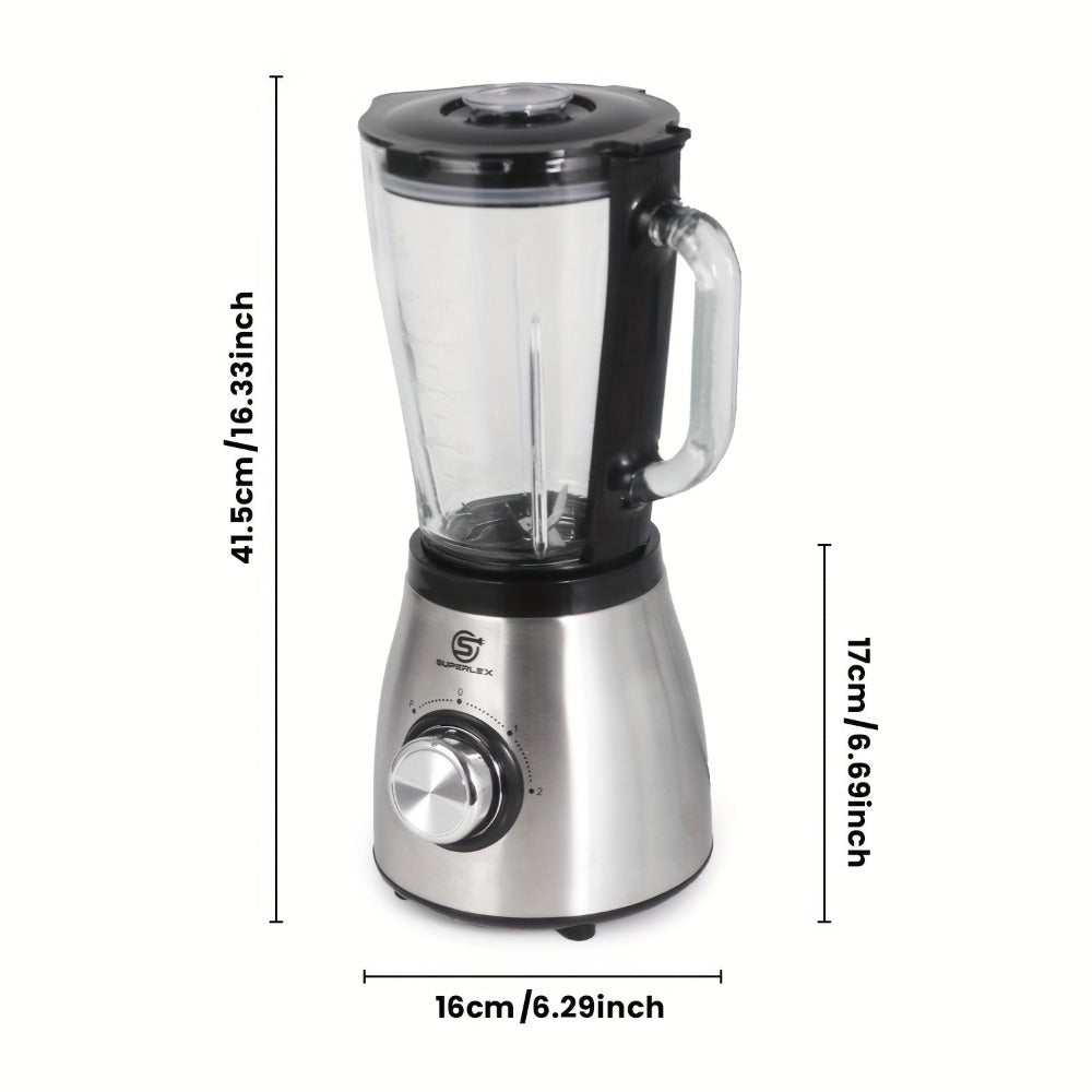 SUPERLEX Profi-Mixer 800W con Recipiente de Vidrio de 1.5L, Cuchillas de Acero Inoxidable 4 Plegables (SUS301), 2 Velocidades + Función de Pulso, Triturador de Hielo, Doble Seguridad - Batidora de Alto Rendimiento para Batidos y Hielo