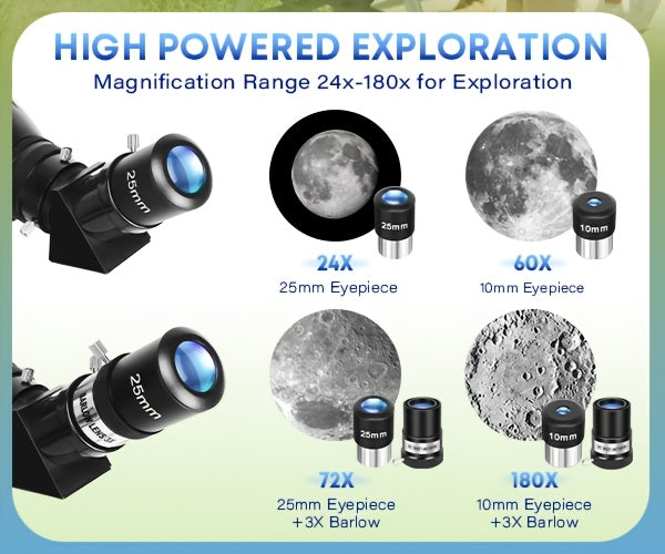 Telescopio refractor de 80 mm para observación de estrellas y luna | diseño funcional
