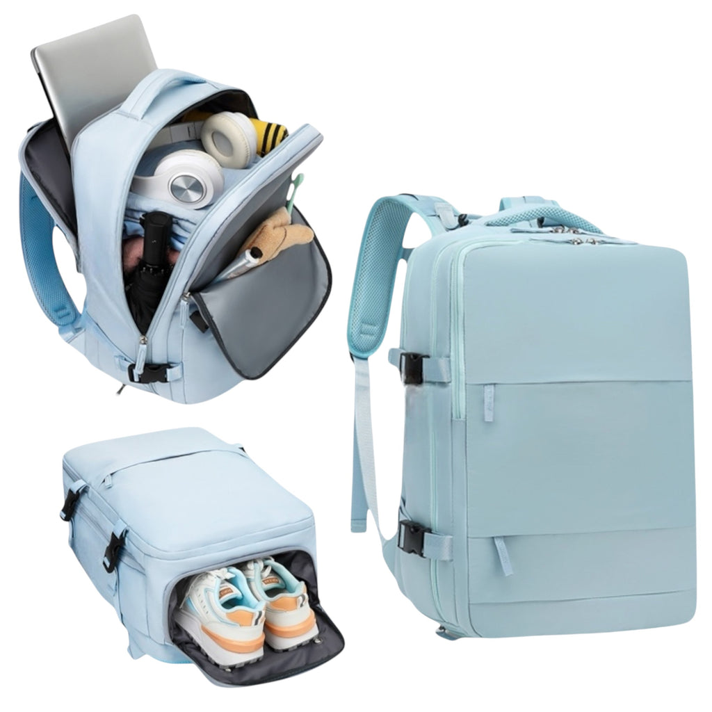 Mochila de Viaje para Cabina de Avion 45x30x20 para Vuelo Barato Equipaje de Mano y Espaciosa con Compartimento para Zapatos y Mochila Antirrobo Multifuncional para Viajes 2210.