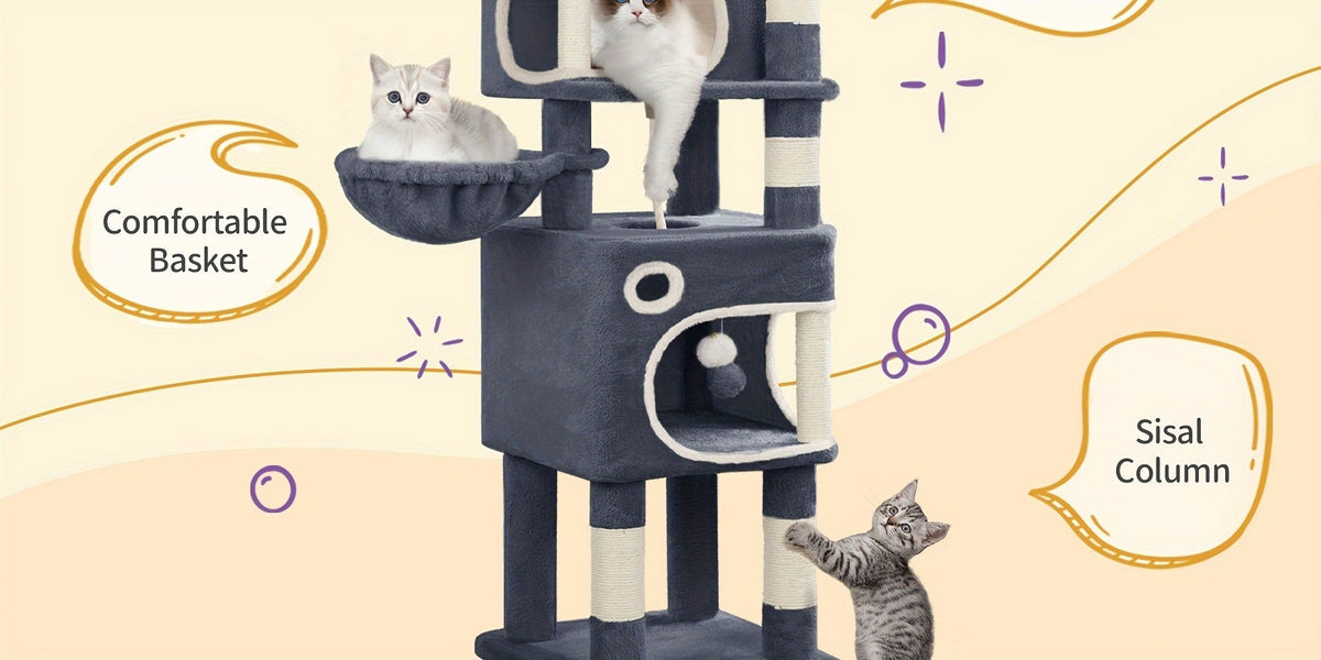 Rascador para gatos 7 niveles, Árbol, 159 cm con 8 Postes Rascar