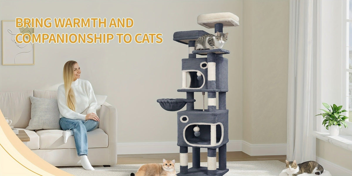 Rascador para gatos 7 niveles, Árbol, 159 cm con 8 Postes Rascar