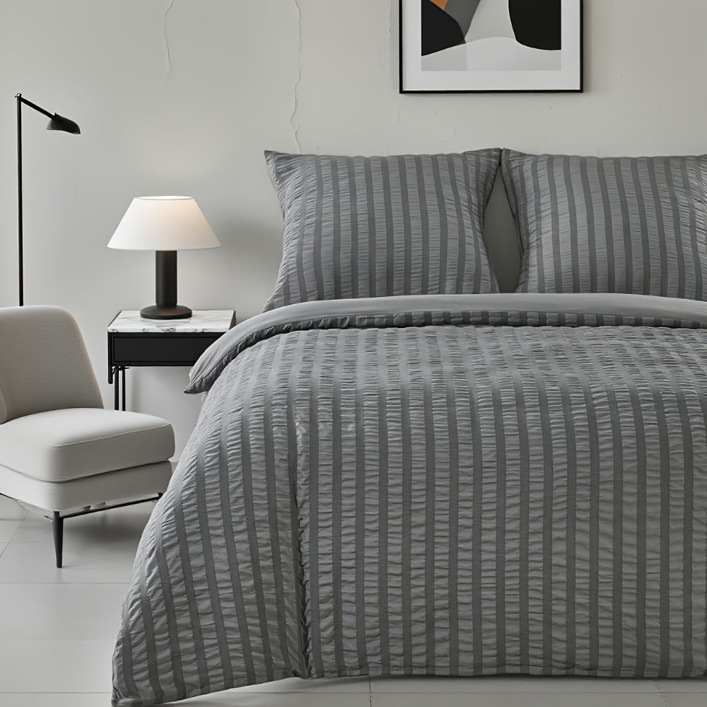 1 funda nórdica de gasa con burbujas y rayas en relieve, ropa de cama sencilla con cierre de cremallera, lavable a máquina, ideal para habitaciones de hotel, dormitorios, etc. Incluye funda de almohada de 80 * 80 cm