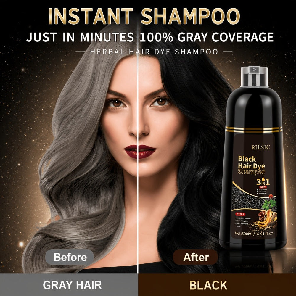 Pack de 2 Champú y Tinte para el Cabello (3 en 1), Apto para Hombres y Mujeres. Coloración Instantánea del Cabello, Cobertura 100% de Cabello Gris, Coloración Natural, Termina en Minutos. Fórmula Sin Amoniaco, Dura 30 Días. ¡Un Esencial para Navidad!