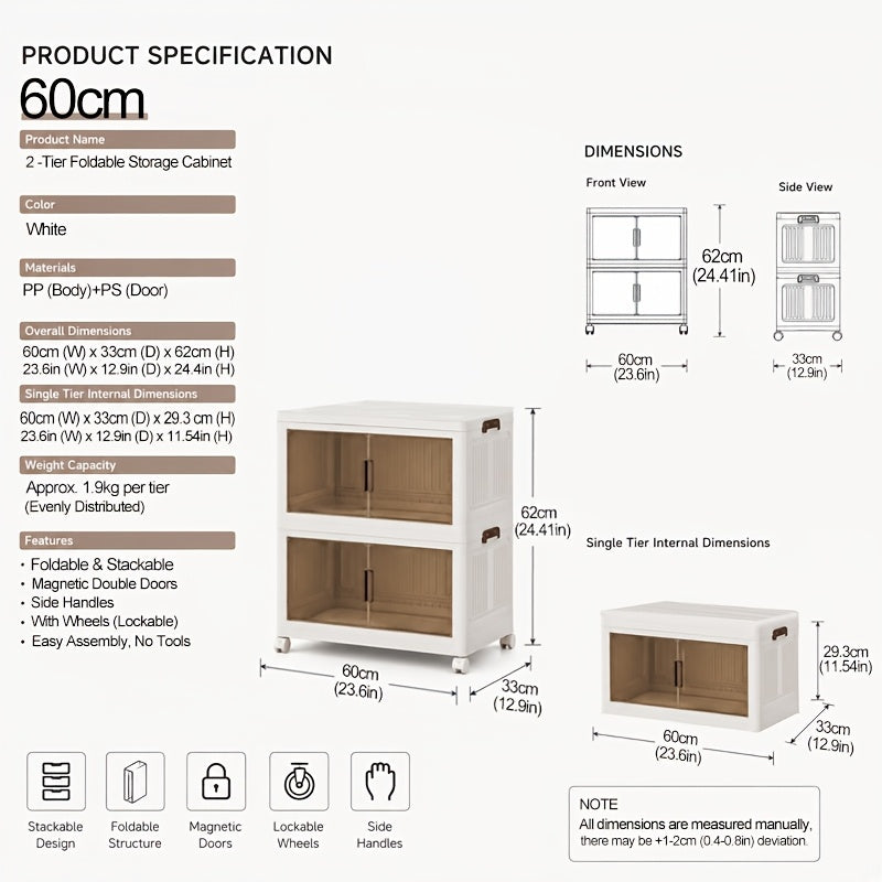 Armario de almacenamiento plegable de plástico resistente extra grande de 50 cm con puertas - Organizador plegable con movilidad de 4 ruedas, diseño de 2/3/4/5 capas, armario de suelo que ahorra espacio con puertas delanteras y superiores transparentes pa