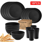 16/32 piezas de Juego de Vajilla Elegante de Plástico - Incluye Platos, Platos de Postre, Tazones para Arroz, Tazas, Vajilla Reutilizable Segura para Microondas y Lavavajillas, Ideal para Hogar, Restaurante, Bodas y Uso en Fiestas, Vajilla para Fiestas |