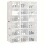 Caja de zapatos apilable, caja de zapatos con puerta magnética, caja de plástico para guardar zapatos, organizador de zapatos plegable para tamaños inferiores a 42, 35X19X25 cm