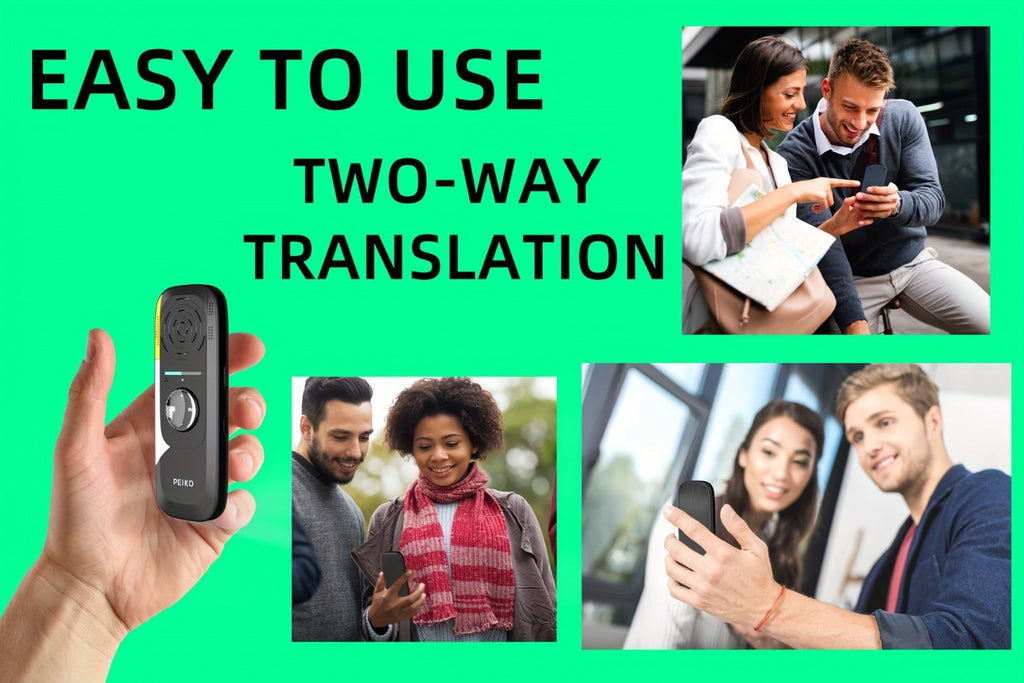 Dispositivo de traducción de lenguaje bidireccional portátil PEIKO con auriculares - Traducción de voz en línea instantánea, 75 idiomas, alta precisión, carga por tipo C, diseño compacto para viajes, negocios, aprendizaje, herramienta de traducción de via