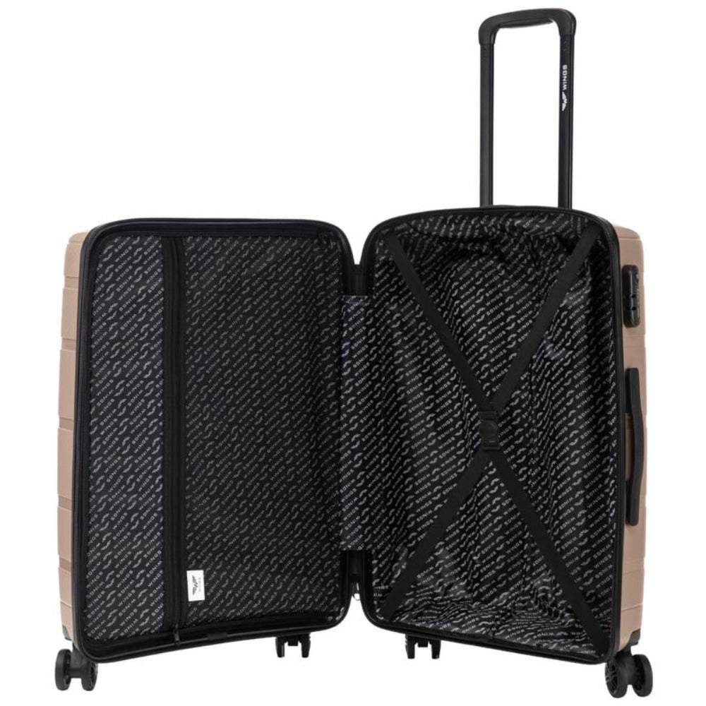 Maleta Rígida de 24" 65 × 44 × 25 Cm / Color Champán / Equipaje Resistente a Daños / ASA TELESCÓPICA / 4 Ruedas Dobles de 360° / Cerradura con Código / Asas Laterales y Superiores HAWFINCH