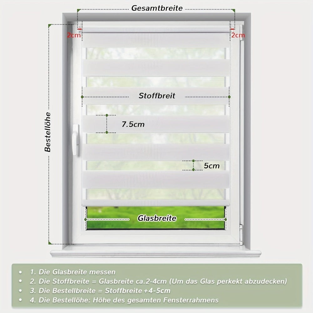 2 unidades de persianas enrollables dobles blancas, cortinas dobles de protección solar, persianas enrollables de cebra, sin perforación con fijación de abrazaderas, translúcidas, opacas, regulación de la luz, decoración del hogar, cortinas para dormitori