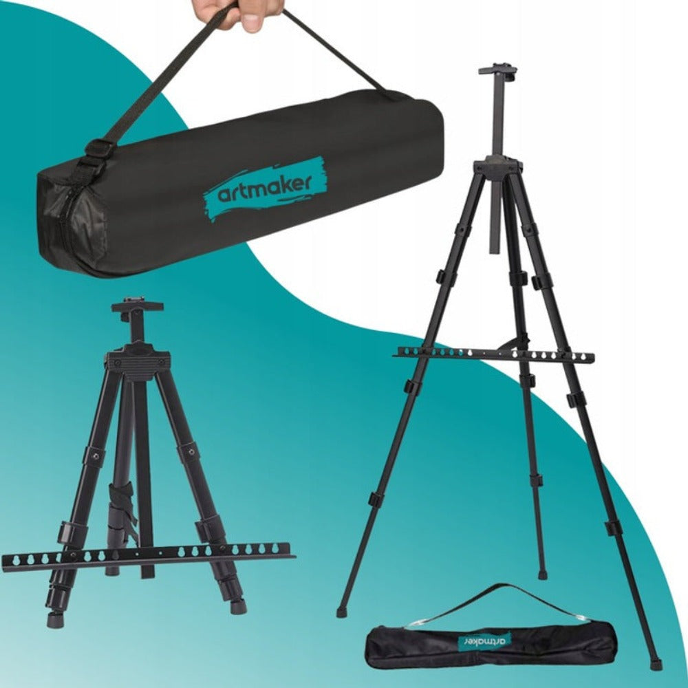 Set de Pintura Artística Artmaker con Caballete de Aluminio de 170 cm, Estuche y 3 Lienzos de Pintura de 24x30 cm, Incluye 12 Pinturas Acrílicas de 12 ml Cada Una, 10 Pinceles y Paleta de Pintura – Kit Completo de Pintura para Niños, Adolescentes y Adulto