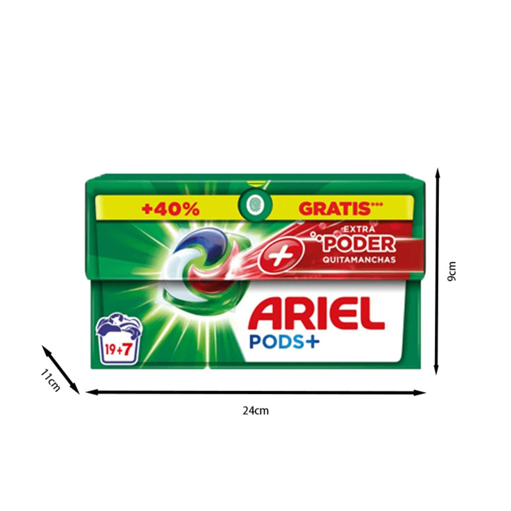 Pack De Ariel All-in-One Detergente Lavadora Líquido en Cápsulas/Pastillas,19+7 ( 26-130) Lavados, Más Poder Extra Quitamanchas, Limpieza Profunda