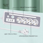 Regleta de enchufes múltiples de ángulo recto 7 en 1 con estación de carga rápida, 4 CA, 2 USB-C de 20W con indicador LED y doble interruptor, ideal para cargar teléfonos, tablets en el hogar, la oficina, configuración de oficina en casa, organización del