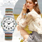 Reloj de Mujer Jewelrywe con Brazalete Elástico de Metal, Estilo Étnico Boho Vintage Analógico de Cuarzo, Reloj Casual de Mujer con Brazalete Elástico de Aleación y Esfera con Números Árabes Grandes
