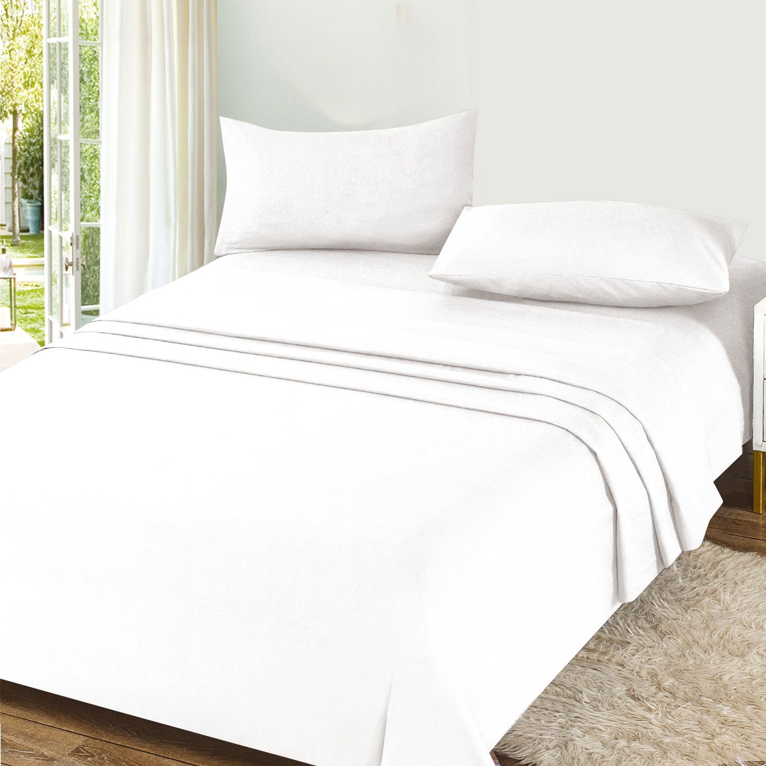 Juego de Sábanas Ligero Suave Fresca 4 Piezas para Cama de 90/105/135/150 cm – 100%Microfibra – Incluye Sábana Bajera Ajustable con borde elástico de 25 cm de profundidad, Sábana Encimera y 2 Fundas de Almohada – Suave, Transpirable y Confortable