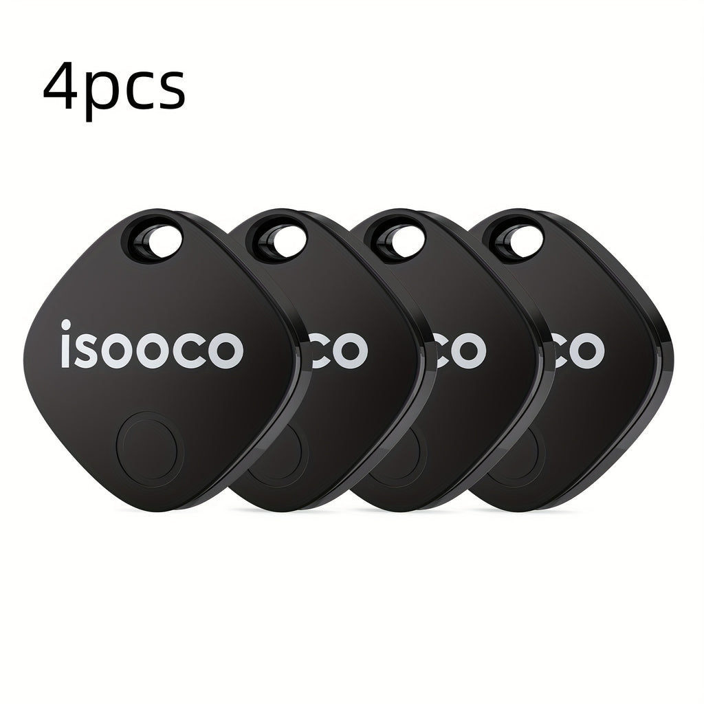 4 piezas ISOOCO Rastreador Mini Global Inteligente - Localizador en Tiempo Real con Alarma Antipérdida de Altos Decibelios, Dispositivo de Seguimiento Bajo Consumo para Coches, Bolsos, Llaves, Equipaje | Compatible con dispositivos iOS (iPhone, iPad, iPod
