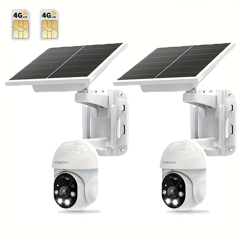 Cámara de seguridad 4G 4MP con energía solar [Sin conexión Wifi] con batería grande de 10000Mah, PTZ de 360°, visión nocturna a color, detección humanoid de IA, alarma de luz y sonido, audio bidireccional, almacenamiento en la nube/local, adecuada para pa