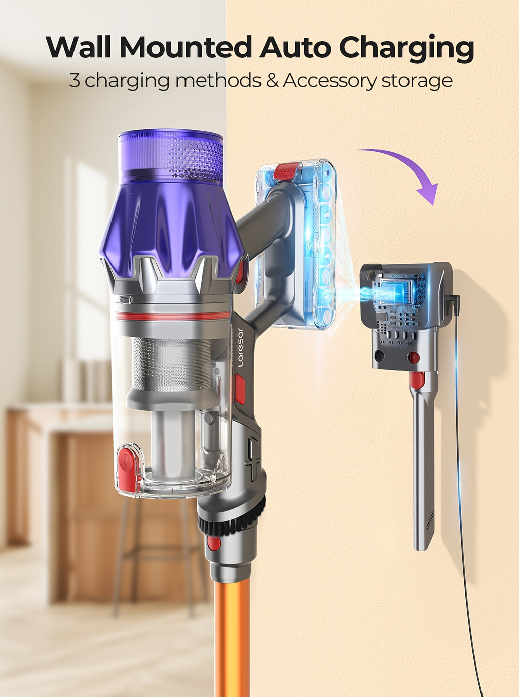 Aspiradora escoba | Laresar V7 Aspiradora Inalámbrica 44900Pa/500W Aspiradoras para el Hogar 60 Minutos Autoportante Anti-Enredos Aspiradoras de