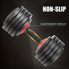 Set de mancuernas ajustables 5 en 1 | Ajuste rápido de peso con un toque y 5 niveles | Opciones de 12KG/25KG | Entrenamiento de fuerza profesional para gimnasio en casa | Incluye placas de peso y barra corta