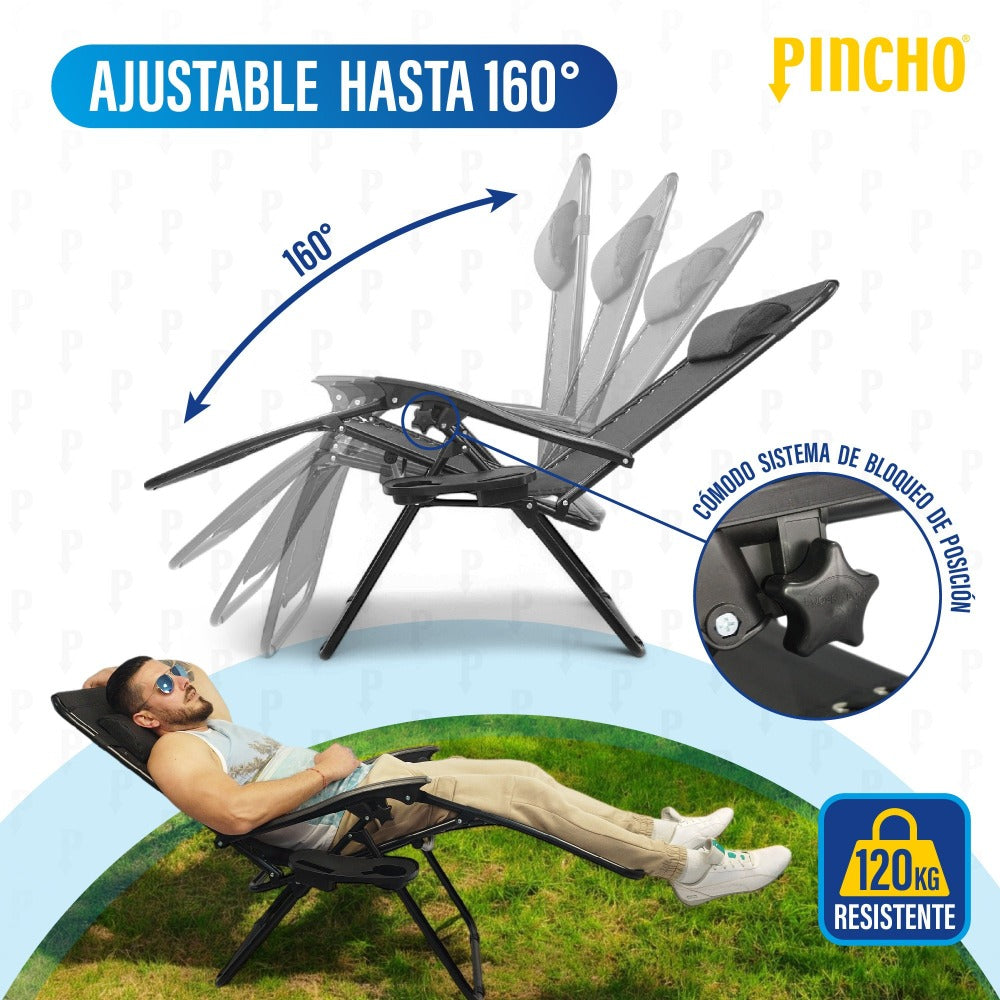 Tumbona Jardin Exterior Plegable Gravedad Cero - Pack 2 Sillas Reclinables o Hamacas para Playa, Terraza y Camping con Portavasos, Ligeras y Cómodas