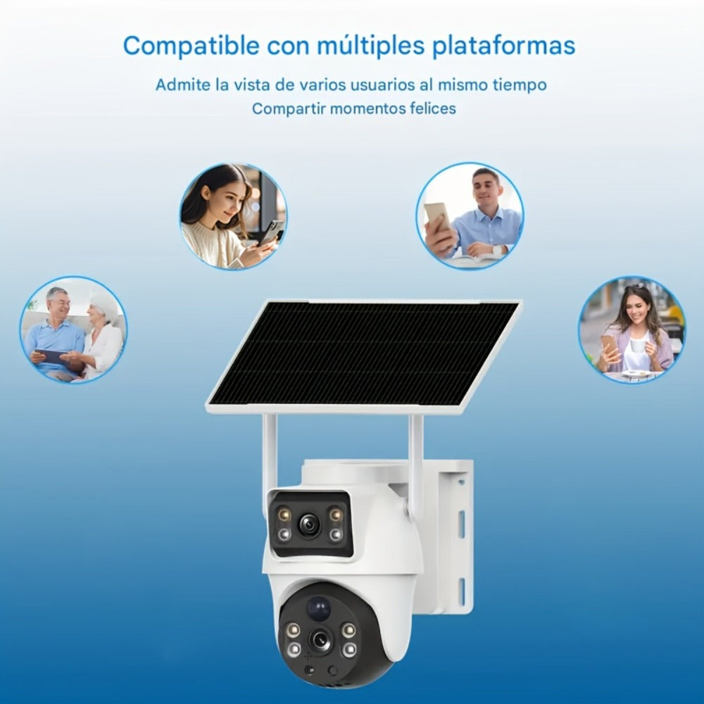 2 Piezas Cámara Binocular Solar WiFi Exterior 6MP, Detección de Humanos, Seguimiento de Movimiento, Intercomunicador Bidireccional, Visión Nocturna a Color, Alertas por Notificación