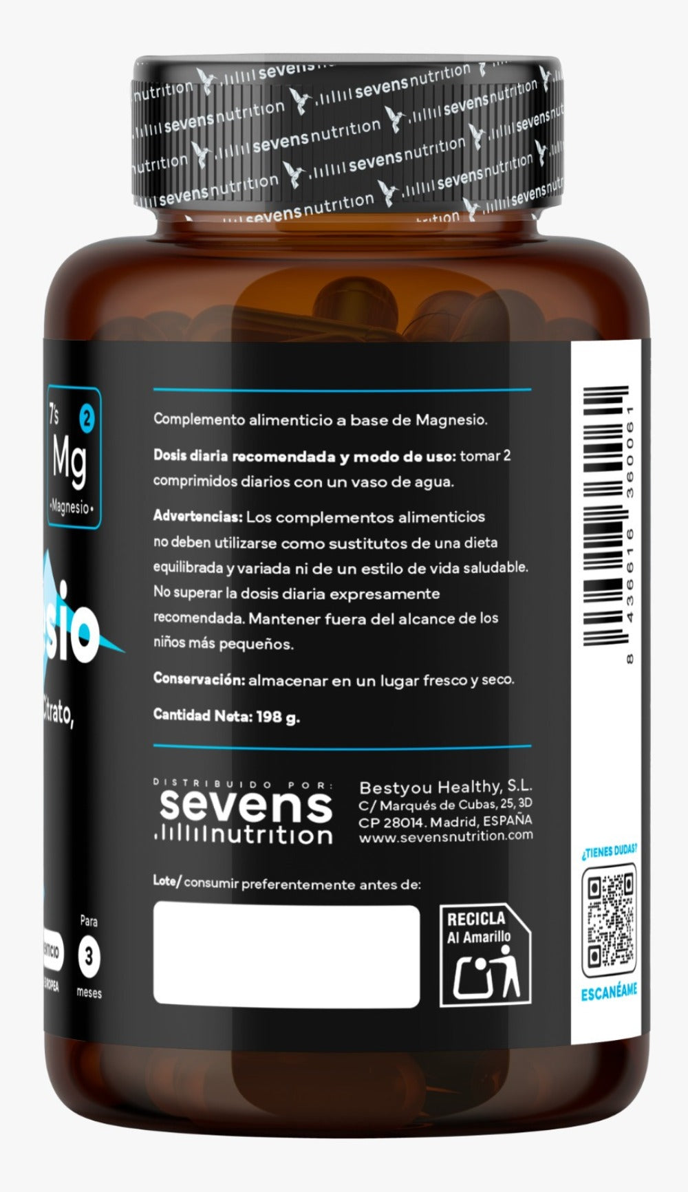 Pack 2x Magnesio Complex 4 en 1 - Con Citrato, Bisglicinato, Malato y Taurato – Sevens Nutrition