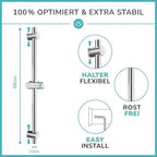 Barra de ducha sin clavos, barra de ducha de acero inoxidable, barra de ducha de 66 cm, barra de ducha de acero inoxidable de altura ajustable, barra de ducha moderna con soporte giratorio de 360° para cabezales de ducha para baños, duchas, hoteles, hogar