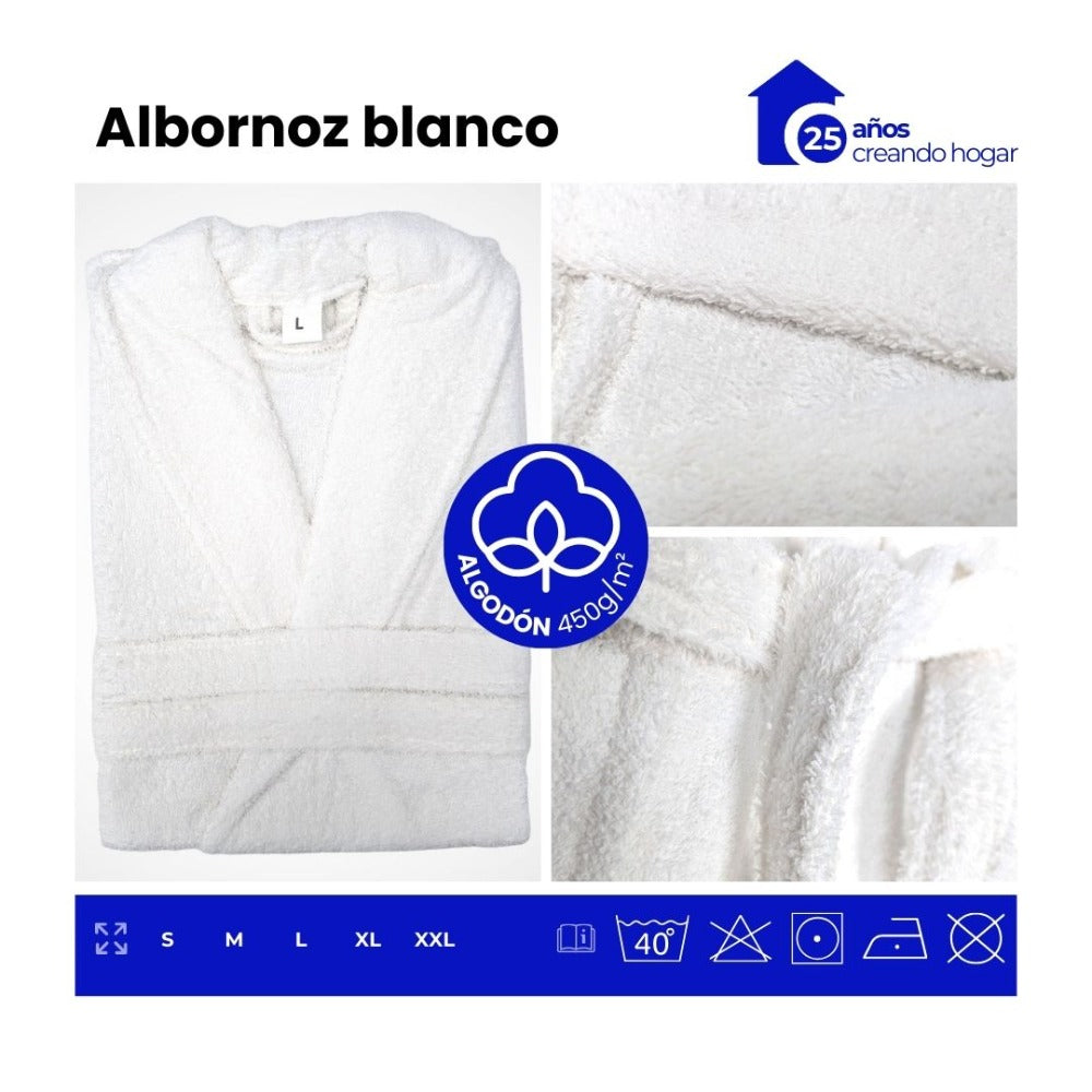 Albornoz de Algodón 450g Unisex para Baño con Cinturón y Bolsillos