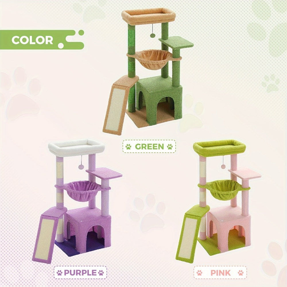 Árbol para Gatos de Interior PAWZ con Gran Apartamento, 1 Tablero de Sisal, 3 Postes Rascadores, Torre Rascadora para Gatos con Hamaca Grande y Percha de 90cm
