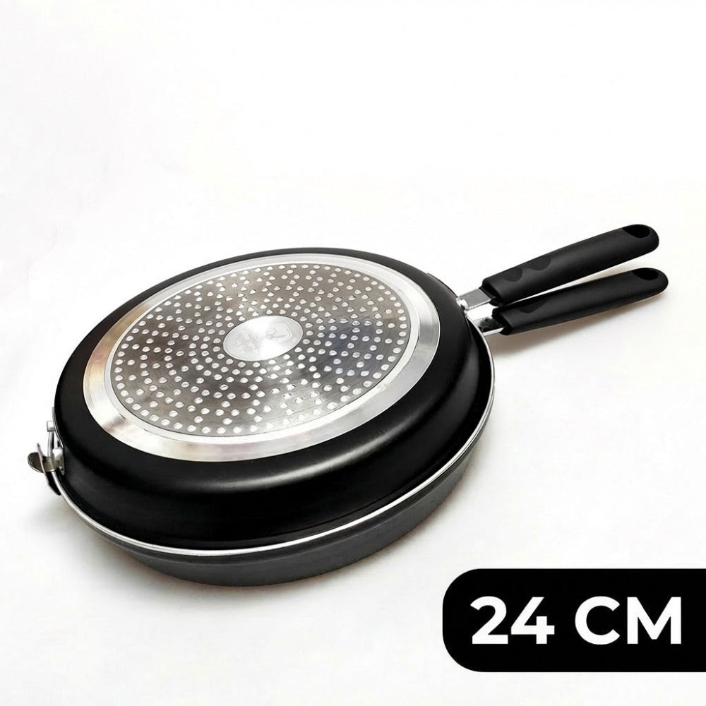 Sartén Doble Volteadora Ø24 cm para Tortillas | Antiadherente | Apta para Inducción | Libre de PFOA