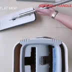 Juego de fregona y cubo con escurridor, juego de cubo de fregona plano blanco para limpieza de suelos, fregona húmeda/seca para limpiar paredes con mango largo, fregona para suelos de madera dura con 3 paños de microfibra