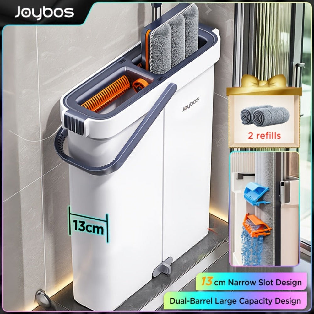 Nuevo juego de fregona y cubo para pisos de madera dura 2025 con escurridor, fregonas planas para limpieza de pisos, limpiador de fregona de pared con mango largo y 2 almohadillas de microfibra, sistema de fregona y cubo de microfibra para el hogar, cubo