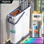 Nuevo juego de fregona y cubo para pisos de madera dura 2025 con escurridor, fregonas planas para limpieza de pisos, limpiador de fregona de pared con mango largo y 2 almohadillas de microfibra, sistema de fregona y cubo de microfibra para el hogar, cubo