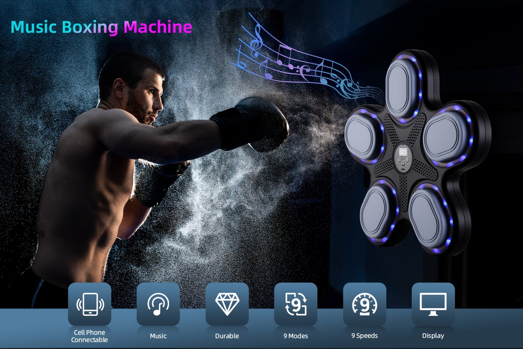 Máquina de Boxeo Musical Interactiva con Guantes, Carga USB, Material PE - Equipo de Entrenamiento en Casa y Reflejos para Adultos, Montaje en Pared, Negro