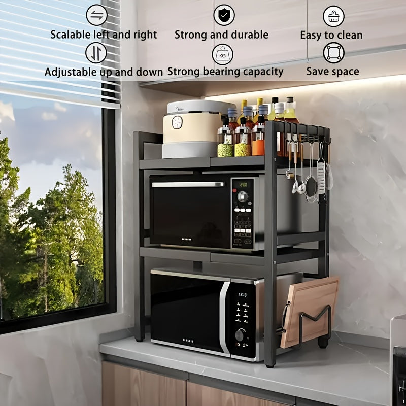 Estante de microondas ajustable de 2 niveles - Organizador resistente que ahorra espacio para cocina/baño, estante de almacenamiento expandible multiusos con diseño abierto de doble capa, estante de pie, estante de pie