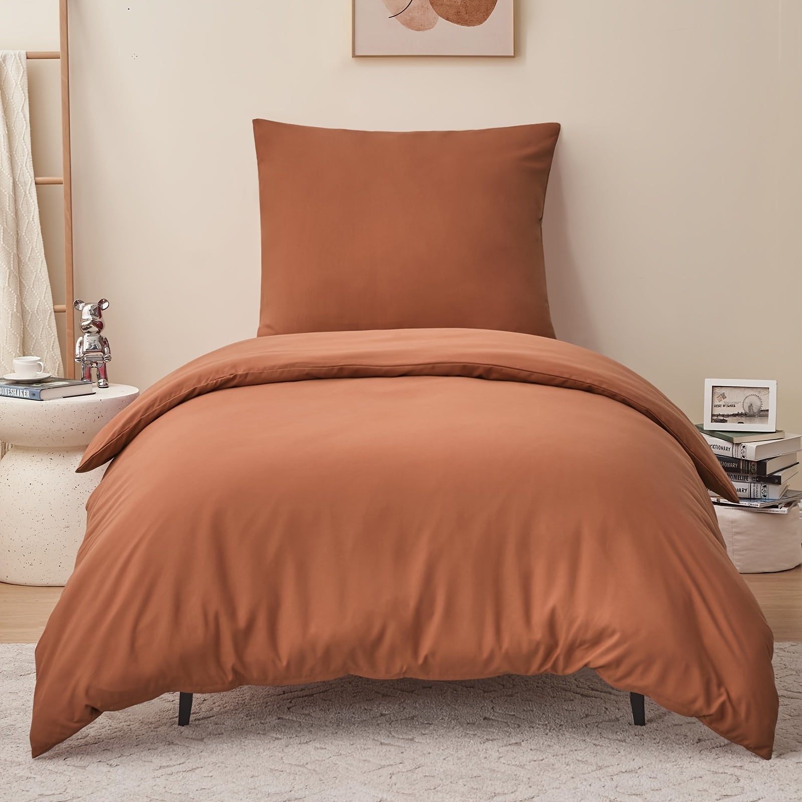 Juego de cama de 3/4 piezas, incluye funda nórdica 100 % algodón - Ropa de cama suave para toda estación, resistente a la luz, diseño con cremallera, tejido de color liso, varios tamaños (135x200, 155x220, 200x200, 200x220) - Estilo moderno minimalista, d