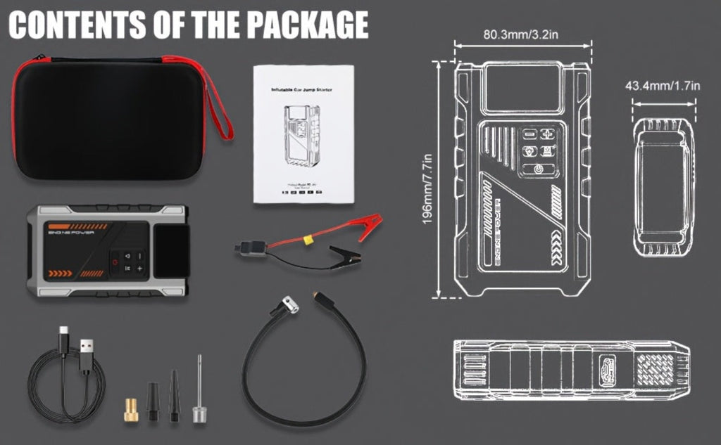 SWAREY 12000Mah Arrancador de Coche con Batería Externa y Compresor de Aire de 150PSI, 6000A Impulsores de Batería de Coche 12V con Inflador de Neumáticos, con Pantalla LCD, Batería Externa Arrancadora (7.5L Gas/6L Diésel), Luz LED